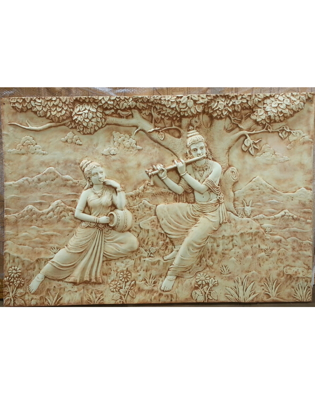 Riddhi Siddhi Art Creations - Pale Stone Group Dance Krishna Leela Mural